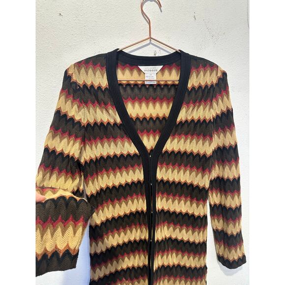 Vintage EXCLUSIVELY MISOOK Brown Neutral Chevron Y2K Long Cardigan Extra Small - Picture 6 of 16